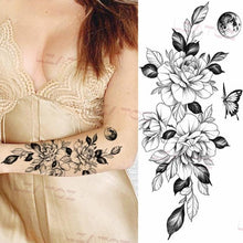 Load image into Gallery viewer, Realistic Sketches Black Flowers Temporary Waterproof Flower Tattoos Modern Body Arm Drawing For Womens
