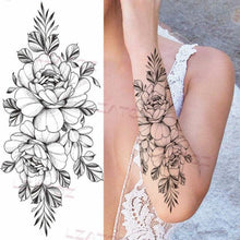 Load image into Gallery viewer, Realistic Sketches Black Flowers Temporary Waterproof Flower Tattoos Modern Body Arm Drawing For Womens
