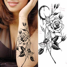 Load image into Gallery viewer, Realistic Sketches Black Flowers Temporary Waterproof Flower Tattoos Modern Body Arm Drawing For Womens
