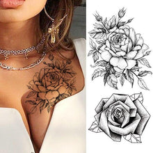 Load image into Gallery viewer, Realistic Sketches Black Flowers Temporary Waterproof Flower Tattoos Modern Body Arm Drawing For Womens
