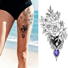 Load image into Gallery viewer, Realistic Sketches Black Flowers Temporary Waterproof Flower Tattoos Modern Body Arm Drawing For Womens
