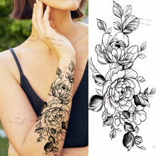 Load image into Gallery viewer, Realistic Sketches Black Flowers Temporary Waterproof Flower Tattoos Modern Body Arm Drawing For Womens
