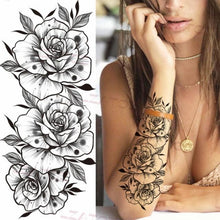 Load image into Gallery viewer, Realistic Sketches Black Flowers Temporary Waterproof Flower Tattoos Modern Body Arm Drawing For Womens
