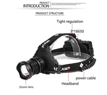 Load image into Gallery viewer, Rechargeable Adjustable Brightest Zoomable Powerful XHP160 LED Headlamp Waterproof Headlight  Power Bank 18650 Battery Headlamps For Hiking Camping Fishing Running
