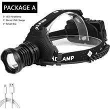 Load image into Gallery viewer, Rechargeable Adjustable Brightest Zoomable Powerful XHP160 LED Headlamp Waterproof Headlight  Power Bank 18650 Battery Headlamps For Hiking Camping Fishing Running
