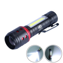Load image into Gallery viewer, Rechargeable Adjustable LED Flashlight with Worklight Mini LED 4 Lighting Modes Flashlight with Water-Resistant COB Side Light Portable Zoomable  High Lumens Lamp For Camping Hiking
