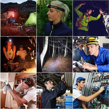Load image into Gallery viewer, Rechargeable Adjustable  LED USB Headlight Powerfull Elastic High Lumens Headband Headlamp Motion Sensor Flashlight For Adults Kids Running Camping Hiking Camping
