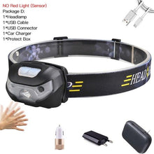 Load image into Gallery viewer, Rechargeable Adjustable  LED USB Headlight Powerfull Elastic High Lumens Headband Headlamp Motion Sensor Flashlight For Adults Kids Running Camping Hiking Camping
