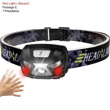 Load image into Gallery viewer, Rechargeable Adjustable  LED USB Headlight Powerfull Elastic High Lumens Headband Headlamp Motion Sensor Flashlight For Adults Kids Running Camping Hiking Camping
