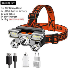 Load image into Gallery viewer, Rechargeable Adjustable  USB 5LED Headlamp with High Lumen Handsfree Waterproof Portable Ability Focusing Ring Headlight Flashlight  Torchlight For Outdoor  Camping Hiking Running Headlight
