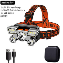 Load image into Gallery viewer, Rechargeable Adjustable  USB 5LED Headlamp with High Lumen Handsfree Waterproof Portable Ability Focusing Ring Headlight Flashlight  Torchlight For Outdoor  Camping Hiking Running Headlight

