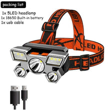 Load image into Gallery viewer, Rechargeable Adjustable  USB 5LED Headlamp with High Lumen Handsfree Waterproof Portable Ability Focusing Ring Headlight Flashlight  Torchlight For Outdoor  Camping Hiking Running Headlight
