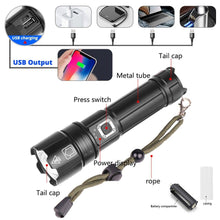 Load image into Gallery viewer, Rechargeable LED Flashlight High Lumen USB Ultra Bright Adjustable Powerful Zoomable Flashlight Water Resistant For  Daily Household and Outdoor Camping Hiking Riding Running
