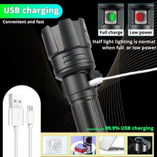Load image into Gallery viewer, Rechargeable LED Flashlight High Lumen USB Ultra Bright Adjustable Powerful Zoomable Flashlight Water Resistant For  Daily Household and Outdoor Camping Hiking Riding Running

