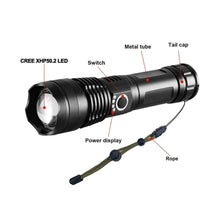 Load image into Gallery viewer, Rechargeable LED Flashlights High Lumens Waterproof Zoomable Super Bright Tactical Flashlight Powerful  USB LED CREE Flashlight  Hand Lamp For Hiking Camping Household Outdoor Sport
