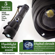Load image into Gallery viewer, Rechargeable LED Flashlights Waterproof Hnadheld Super Bright High Lumens  Zoomable Powerful Lamp Bead Flashlight Torch For Outdoor &amp; Indoor Camping Running Fishing Hiking Lamp
