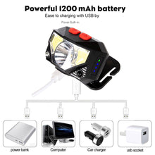 Load image into Gallery viewer, Rechargeable LED Powerfull Headlamp Flashlight USB Waterproof Headlamp Motion Body Sensor Headlight For Adults &amp; Kids Camping Flashlight Outdoors Camping Running Biking Fishing
