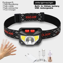 Load image into Gallery viewer, Rechargeable LED Powerfull Headlamp Flashlight USB Waterproof Headlamp Motion Body Sensor Headlight For Adults &amp; Kids Camping Flashlight Outdoors Camping Running Biking Fishing
