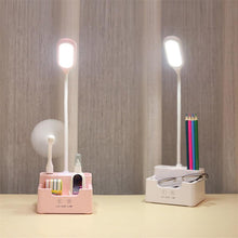 Load image into Gallery viewer, Rechargeable Led Table Lamp With Fan Touch Dimmable Desk Lamp Eye protection Reading Light For Kid With Phone Hoder Pen Holder Decorative Table Lamp Cute Study Lamps for Bedroom Décor
