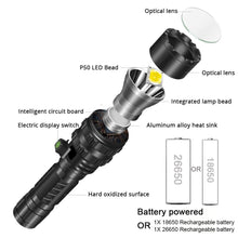 Load image into Gallery viewer, Rechargeable  LED Tactical Flashlights Waterproof Powerful High Lumen Super  Bright Power LED Aluminum Flashlight For Hiking Outdoor Camping Fishing Jogging Running HouseholdPowerful Light
