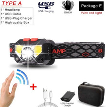 Load image into Gallery viewer, Rechargeable Powerful USB LED High Lumen Headlamp Ultra-Light Bright Headlight Waterproof Sensor Head Light  For Outdoors Camping Running Hiking Biking Fishing

