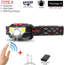 Load image into Gallery viewer, Rechargeable Powerful USB LED High Lumen Headlamp Ultra-Light Bright Headlight Waterproof Sensor Head Light  For Outdoors Camping Running Hiking Biking Fishing
