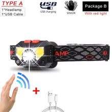 Load image into Gallery viewer, Rechargeable Powerful USB LED High Lumen Headlamp Ultra-Light Bright Headlight Waterproof Sensor Head Light  For Outdoors Camping Running Hiking Biking Fishing
