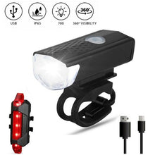 Load image into Gallery viewer, Rechargeable USB Bike Light Bicycle Front Rear Back Taillight Cycling Headlight Bicycle Lamp Flashlight Powerful Front And Back Lights Bicycle Accessories For Night Riding Cycling Safety Best Headlight With USB Tail

