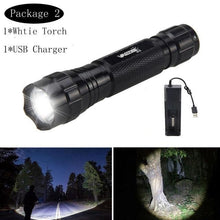 Load image into Gallery viewer, Rechargeable USB Charger High Lumen LED  Light Tactical Flashlight With Rail Mount Led Light White Tactical  Flashlight Pressure Switch For Long Distance Night Hunting
