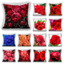 Load image into Gallery viewer, Red Flower Cushion Pillow Covers Love Pillow Covers Decorative Linen Square Couple Cushion Cases Home Decor Polyester Throw Pillow Case Super Soft Short Plush Cushion Cover Festive Home Decorative Cushions 45X45CM
