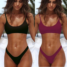 Load image into Gallery viewer, Red Micro Bikini Set Women Swimming Suit Padded Bra Bikini Two-Piece Swimwear Thong Bathing Suit Swimsuit Women's Ribbed Scoop Neck Bikini Thong Bathing Suit Two Piece Swimsuit
