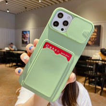 Load image into Gallery viewer, Red Soft Wallet Card Holder Phone Case for iPhone 13 12 11 Pro Max Slide Camera Protection Candy Cover Silicone Back Cover With Slide Camera Cover Protective iphone Case
