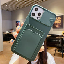 Load image into Gallery viewer, Red Soft Wallet Card Holder Phone Case for iPhone 13 12 11 Pro Max Slide Camera Protection Candy Cover Silicone Back Cover With Slide Camera Cover Protective iphone Case
