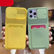Load image into Gallery viewer, Red Soft Wallet Card Holder Phone Case for iPhone 13 12 11 Pro Max Slide Camera Protection Candy Cover Silicone Back Cover With Slide Camera Cover Protective iphone Case
