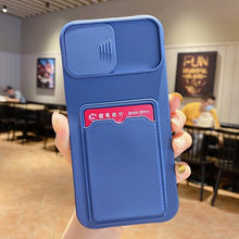 Load image into Gallery viewer, Red Soft Wallet Card Holder Phone Case for iPhone 13 12 11 Pro Max Slide Camera Protection Candy Cover Silicone Back Cover With Slide Camera Cover Protective iphone Case
