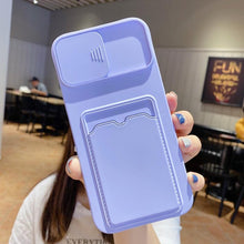 Load image into Gallery viewer, Red Soft Wallet Card Holder Phone Case for iPhone 13 12 11 Pro Max Slide Camera Protection Candy Cover Silicone Back Cover With Slide Camera Cover Protective iphone Case
