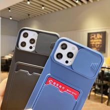 Load image into Gallery viewer, Red Soft Wallet Card Holder Phone Case for iPhone 13 12 11 Pro Max Slide Camera Protection Candy Cover Silicone Back Cover With Slide Camera Cover Protective iphone Case
