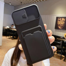 Load image into Gallery viewer, Red Soft Wallet Card Holder Phone Case for iPhone 13 12 11 Pro Max Slide Camera Protection Candy Cover Silicone Back Cover With Slide Camera Cover Protective iphone Case
