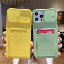 Load image into Gallery viewer, Red Soft Wallet Card Holder Phone Case for iPhone 13 12 11 Pro Max Slide Camera Protection Candy Cover Silicone Back Cover With Slide Camera Cover Protective iphone Case
