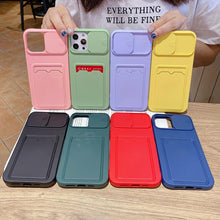 Load image into Gallery viewer, Red Soft Wallet Card Holder Phone Case for iPhone 13 12 11 Pro Max Slide Camera Protection Candy Cover Silicone Back Cover With Slide Camera Cover Protective iphone Case
