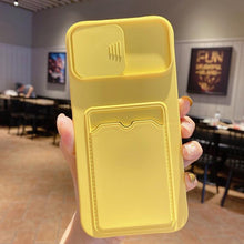 Load image into Gallery viewer, Red Soft Wallet Card Holder Phone Case for iPhone 13 12 11 Pro Max Slide Camera Protection Candy Cover Silicone Back Cover With Slide Camera Cover Protective iphone Case
