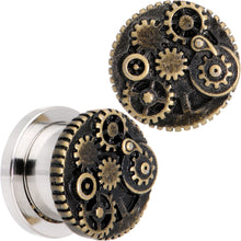 Load image into Gallery viewer, Steampunk Gears and Gizmos Screw Fit Tunnel Plug Set 2G to 1 Inch
