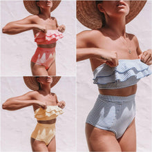 Load image into Gallery viewer, Retro Blue White Striped High Waist Bikini Lady Swimwear Women Swimsuit Female Ruffle Swim Bathing Suit  Piece Vintage High Waist Bikini Set Ruffled Swimsuits For Women Bathing Suits
