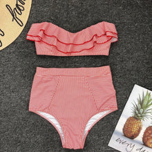 Load image into Gallery viewer, Retro Blue White Striped High Waist Bikini Lady Swimwear Women Swimsuit Female Ruffle Swim Bathing Suit  Piece Vintage High Waist Bikini Set Ruffled Swimsuits For Women Bathing Suits
