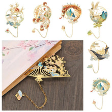 Load image into Gallery viewer, Retro Carving Brass Bookmark Tassel Pendant Book Clip Metal Pagination Mark Student Gift Stationery School Supply Metal Creative Bookmark Chinese Style Unique Vintage Series Gift For Reader Student
