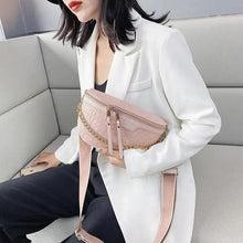 Load image into Gallery viewer, Retro Waist Bag PU Leather Fanny Pack Purse Leather with Gold Chain Strap Stylish Waist Pack Women Belt Bag Multifunctional Chest Bag
