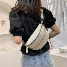 Load image into Gallery viewer, Retro Waist Bag PU Leather Fanny Pack Purse Leather with Gold Chain Strap Stylish Waist Pack Women Belt Bag Multifunctional Chest Bag
