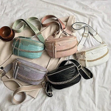 Load image into Gallery viewer, Retro Waist Bag PU Leather Fanny Pack Purse Leather with Gold Chain Strap Stylish Waist Pack Women Belt Bag Multifunctional Chest Bag
