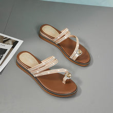 Load image into Gallery viewer, Rhinestones Women Sandals Flip Flops Summer Leather Crystal Slippers Sandals For Women Casual Summer Flat Rhinestone Crystal Sandal Slippers Comfy Beach Shoes Flip Flops
