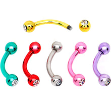 Load image into Gallery viewer, 16G CZ Color Plated Internally Threaded Curved Eyebrow Ring 6 Pack Set
